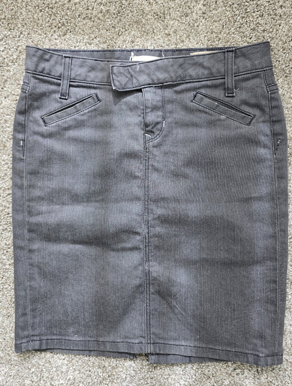 Dark Gray Denim Skirt with Subtle Stitching